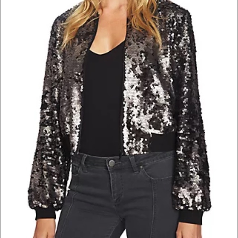 1. State Sequin Cropped Bomber Jacket size S